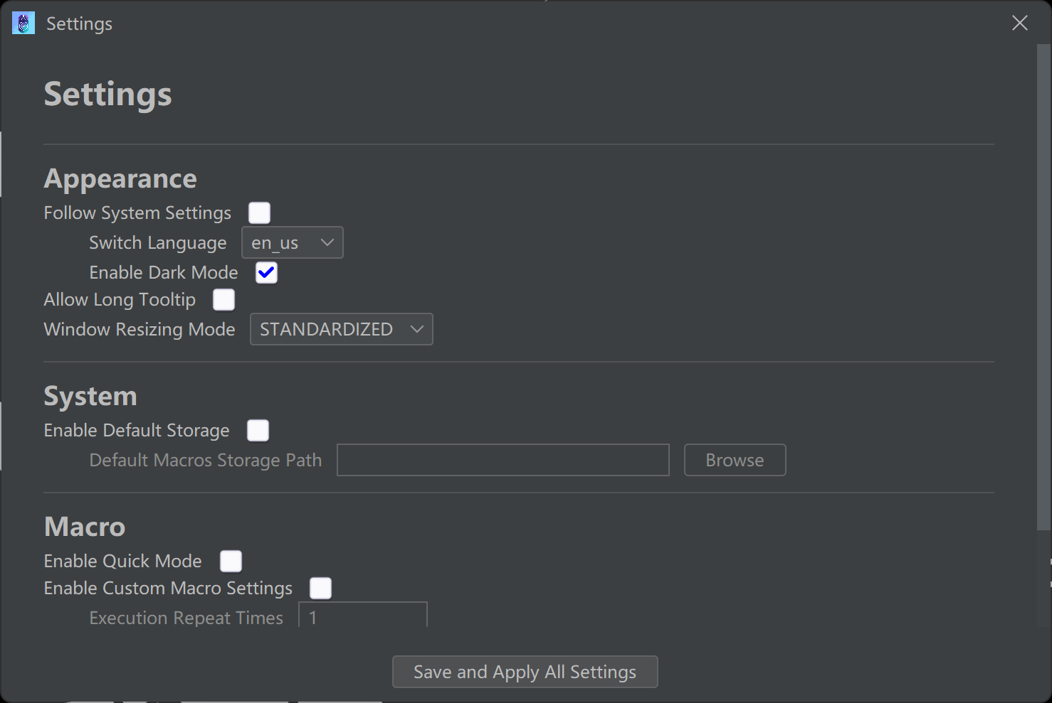 saMacros 设置对话框